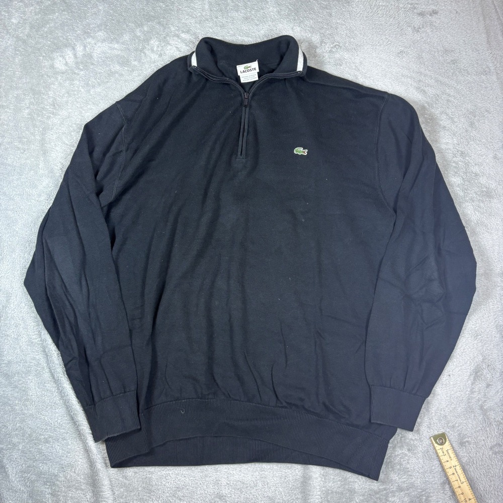 Lacoste Sweater Mens 8 1/4 Zip Pullover Mock Neck Cotton Black